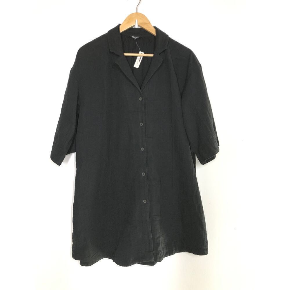 Madewell Crinkle Cotton Cover Up Mini Shirtdress Relaxed True Black NWT S - Picture 6 of 11